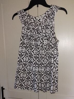 Cato Brown & White Damask Sleeveless Blouse